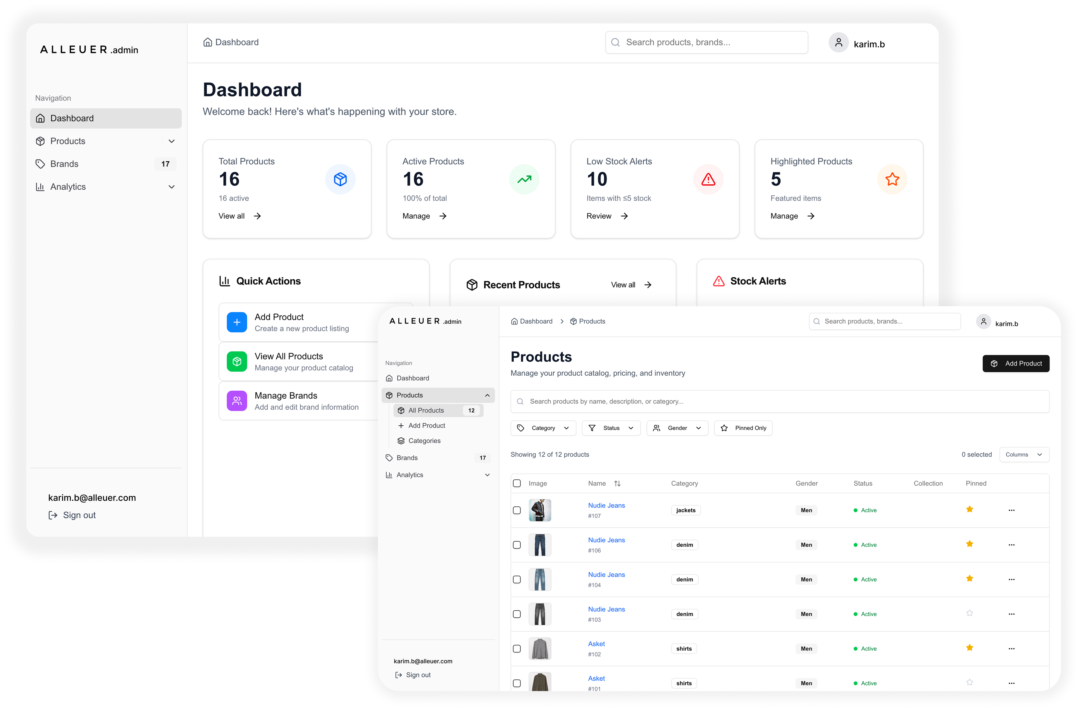 Administration system for a fashion store